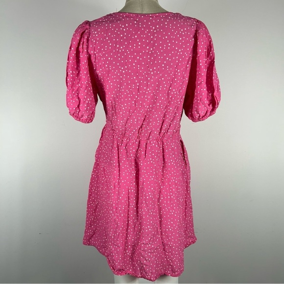 A New Day Pink Puff Sleeve Wrap Mini Dress NWOT M - Picture 3 of 12
